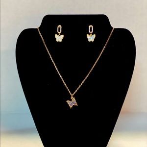 butterfly necklace, earrings set